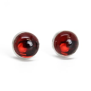 6mm Red Garnet Studs Bezel Set in Sterling Silver, Burgundy Gemstone Stud Earrings, Garnet Earrings, Garnet Jewelry, January Birthstone