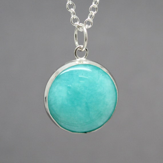 Amazonite Pendant Necklace in Sterling Silver Round Blue | Etsy