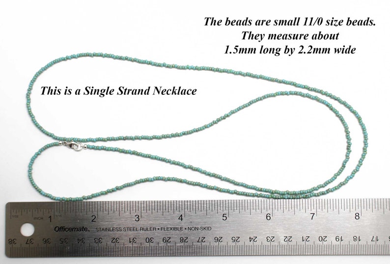 Turquoise Blue Picasso Seed Bead Necklace, Thin 1.5mm Single Strand image 7