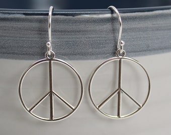 Peace Sign Earrings in Sterling Silver, Peace Earrings, Hippie Earrings, Festival Earrings