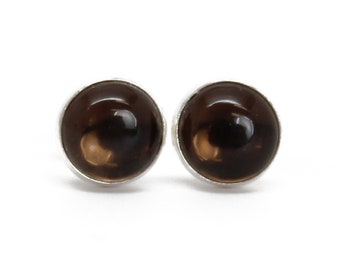 Smoky Quartz Stud Earrings, 6mm Brown Studs in Sterling Silver or 14k Gold Filled, Smoky Quartz Earrings