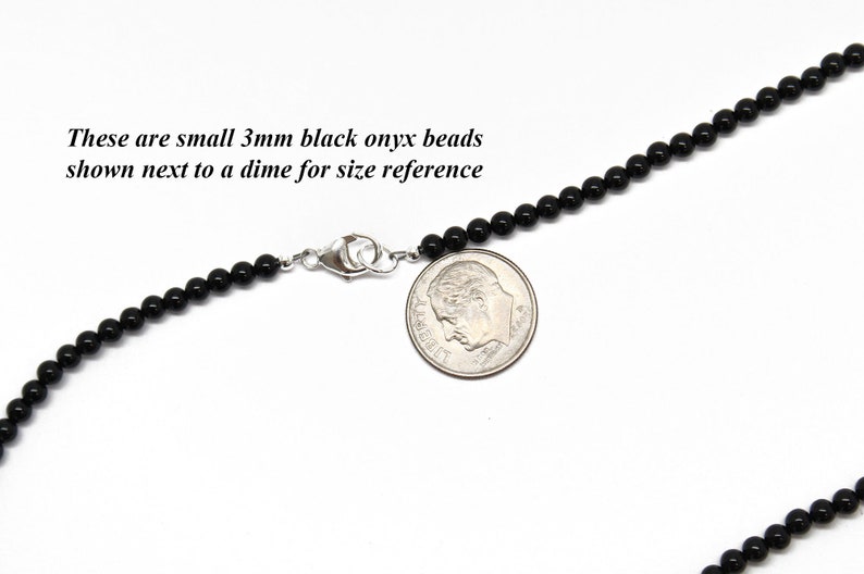 Black Onyx Necklace, Small 3mm Beads, Sterling Silver Clasp, Made to Order 14 to 42 Inches, Black Necklace for Women image 7