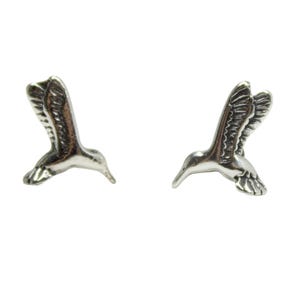 Delicate Sterling Silver Hummingbird Stud Earrings - Dainty Bird Jewelry for Everyday Wear