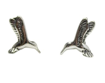 Hummingbird Stud Earrings, 925 Sterling Silver Dainty Bird Post Earrings