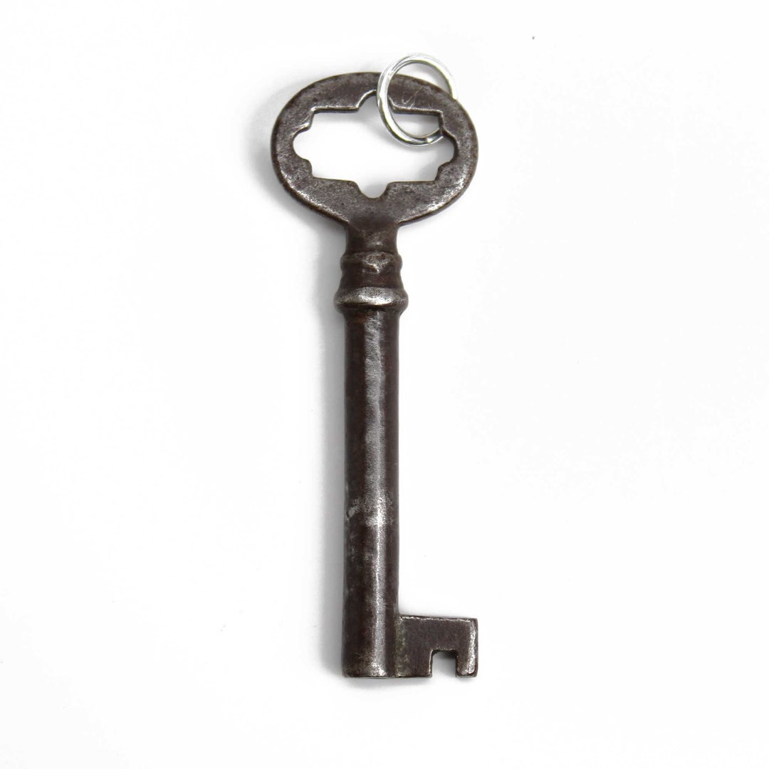 Antique Key Charm With Sterling Silver Open Ring, Key Pendant, Vintage