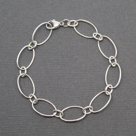 Sterling Silver Oval Round Link Chain Bracelet - Etsy Norway