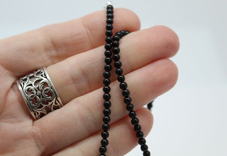 Black Onyx Necklace, Small 3mm Beads, Sterling Silver Clasp, Made to Order 14 to 42 Inches, Black Necklace for Women image 8