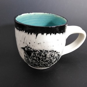 Sheep Mug: Wheel Thrown Porcelain with Carved Black Slip