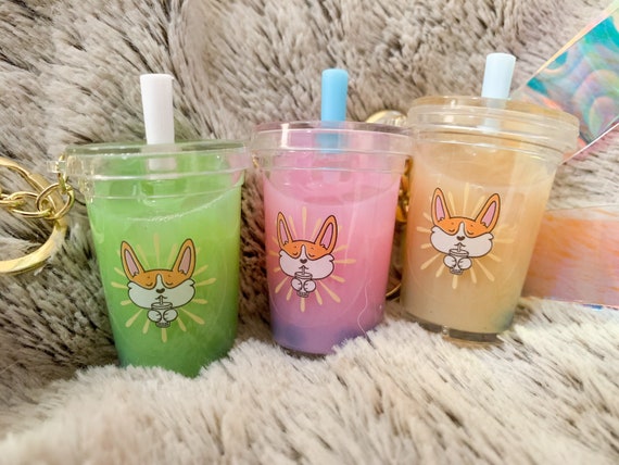 boba corgi keychain