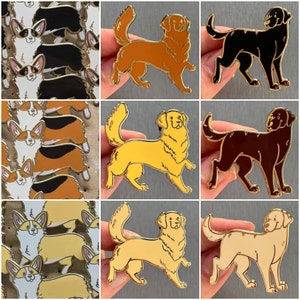 Good Dogs Enamel Pins | corgi, lab, golden retriever, pembroke welsh corgi Labrador retriever yellow black tri color chocolate dog lover