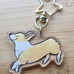 Pembroke Welsh Corgi Dog (red and white, NO tail) Acrylic Keychain | star clasp vograce kawaii double sided dog lover gift charm