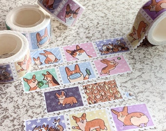 Corgi Party - Stamp Washi tape 25mmx10m adorable corgi decorative masking tape