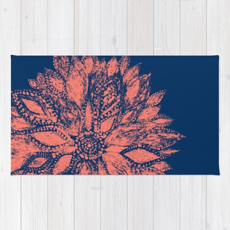 Blue C Flower Area Rug Fl Modern Navy