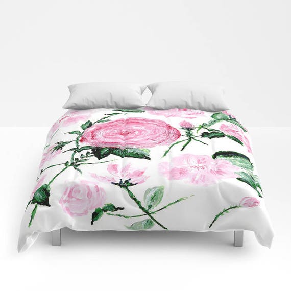 Pink Floral Comforter Pink White Comforter Pink Flower Etsy