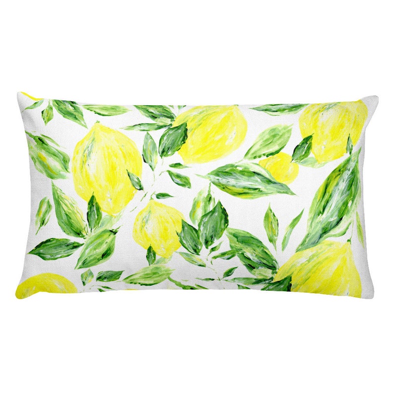 Lemon Throw Pillow leaf pillow rectangular pillow lemon Etsy