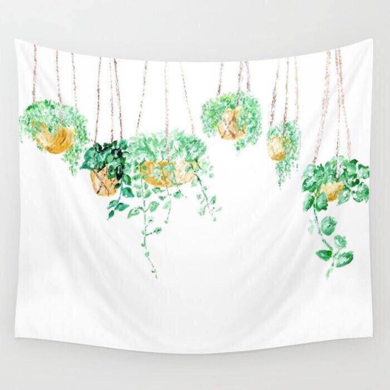 Hanging Plant Wall Tapestry Plant Wall Tapestry Gold White Etsy