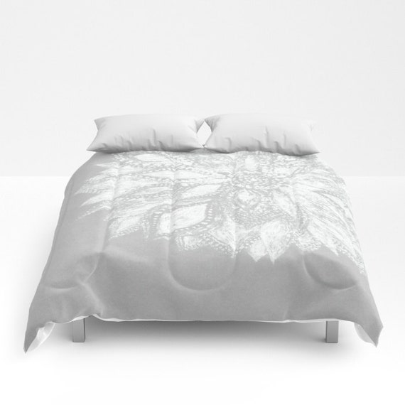 Grey White Flower Comforter Grey White Comforter Gray White Etsy