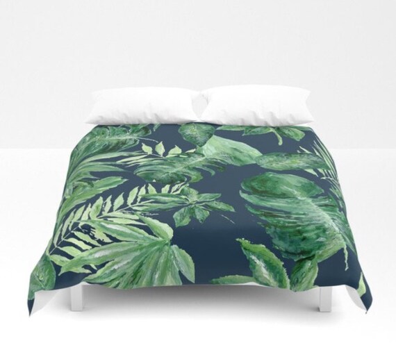 Blue Palm Leaf Duvet Cover Palm Leaf Duvet Tropical Duvet Etsy