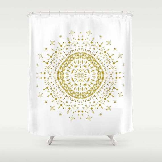 white and gold shower curtain