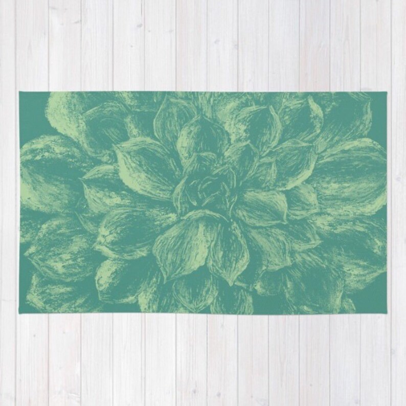 Succulent Area Rug Green Area Rug Modern Area Rug Cactus Etsy