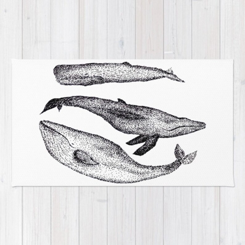 Whale Rug Ocean Area Nautical White Image 0