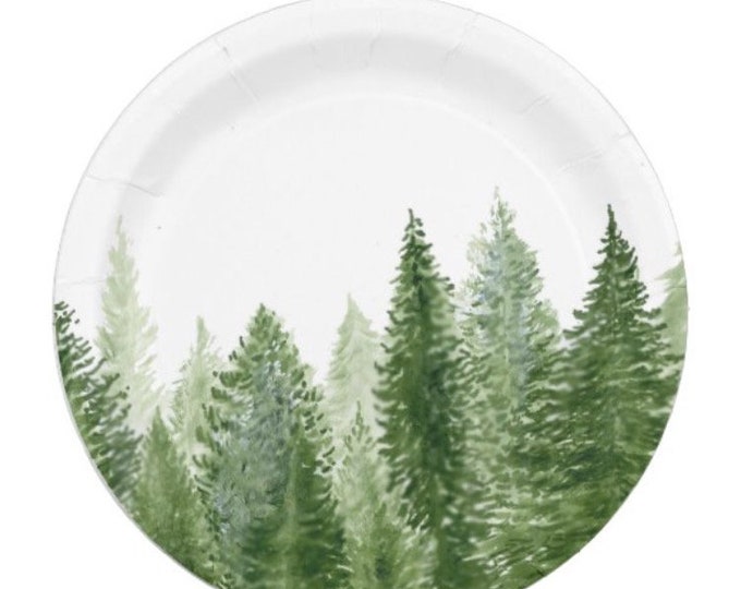 Pine Tree Paper Plates Set of 8 Plates Forest Paper Plates Etsy