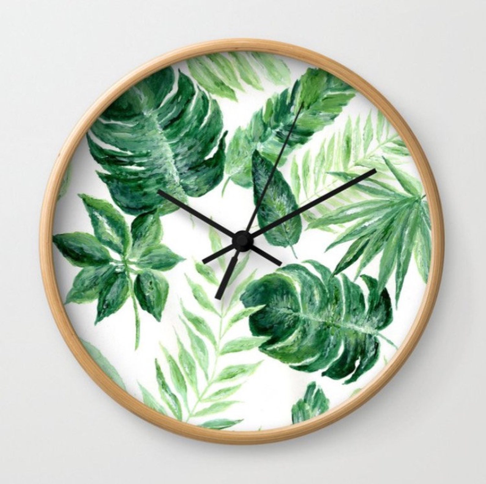 Tropical Leaf Wall Clock Modern Wall Clock Banana Leaf Etsy