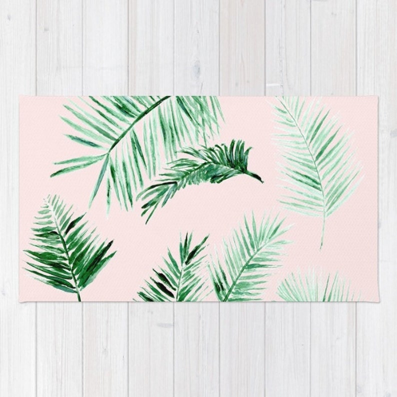 Pink Palm Leaf Area Rug palm leaves rug palm leaf area rug Etsy