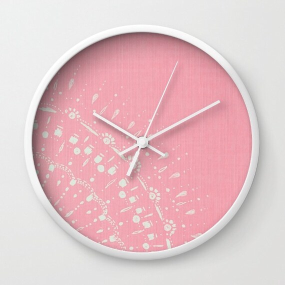 Items similar to Pink Lace Wall Clock, pink nursery clock, modern wall