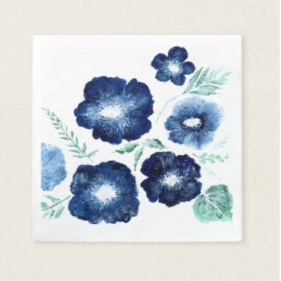 Blue Flower Napkins Floral Napkins Floral Party Baby Shower Etsy