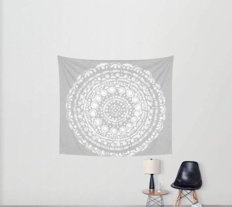 Grey Mandala Wall Tapestry grey wall tapestry mandala Etsy