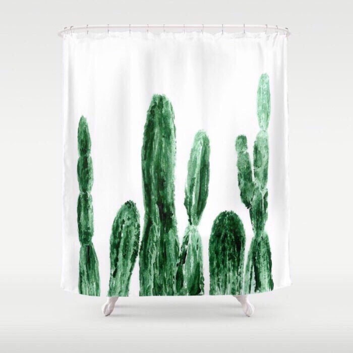 Cactus Shower Curtain cactus shower cactus curtain white Etsy