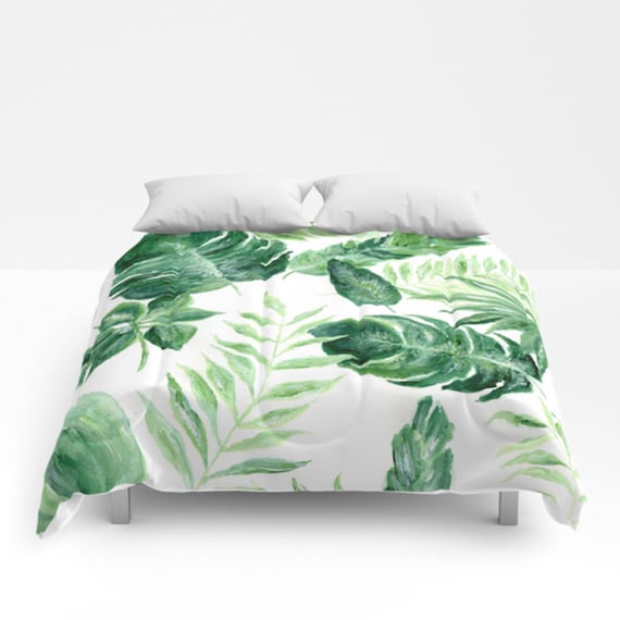 Tropical Leaf Comforter Green White Comforter Leaf Full Etsy