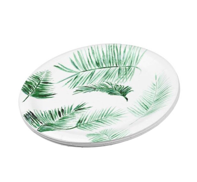 Palm Leaf Paper Plates White Paper Plates Tropical Leaf Etsy
