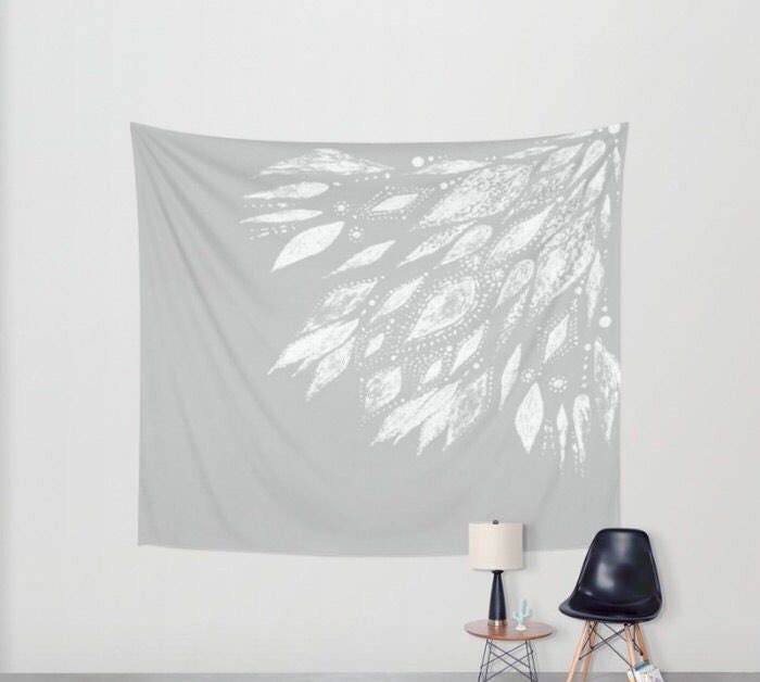 Grey White Modern Flower Wall Tapestry grey wall tapestry Etsy
