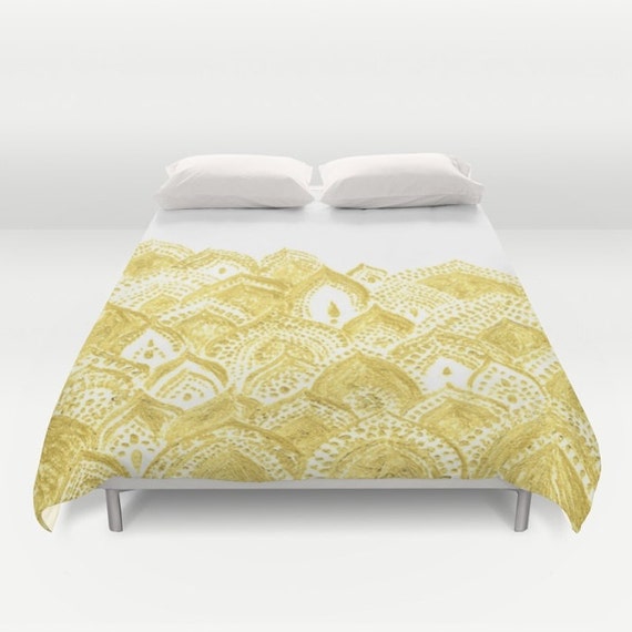White Gold Duvet Cover Bedding Bed Bohemian