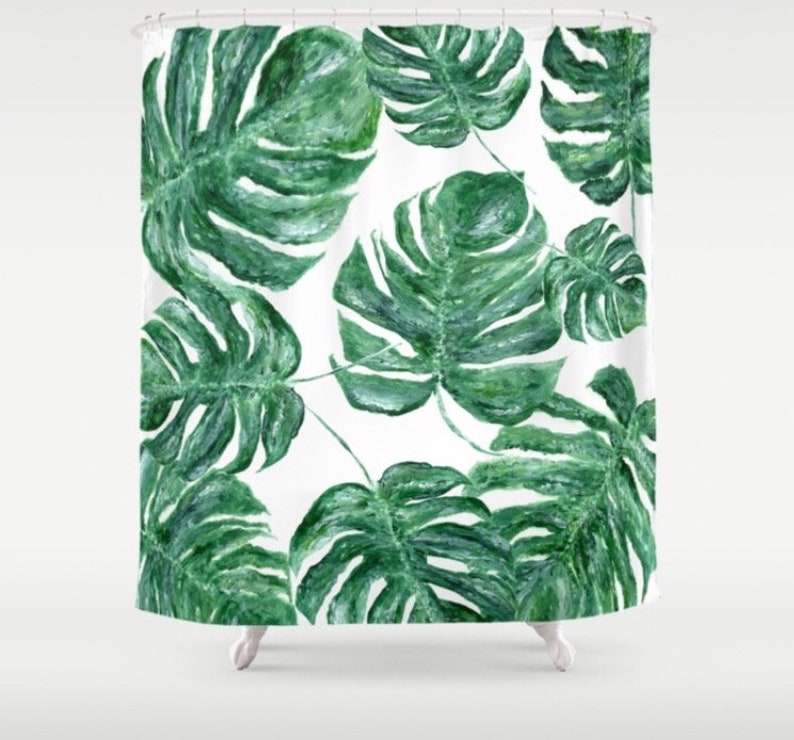 Palm Leaf Shower Curtain Monstera Tropical Image 0