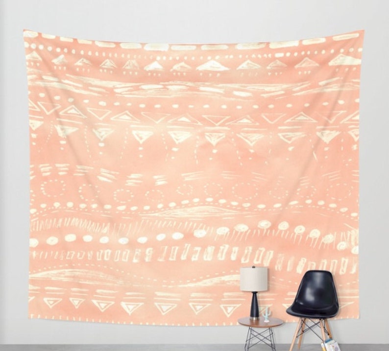 Pink Geometric Wall Tapestry pink wall tapestry pink white Etsy