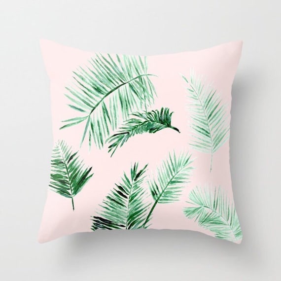 Blush Pink Palm Leaf Throw Pillow palm Palm leaf pillow | Etsy