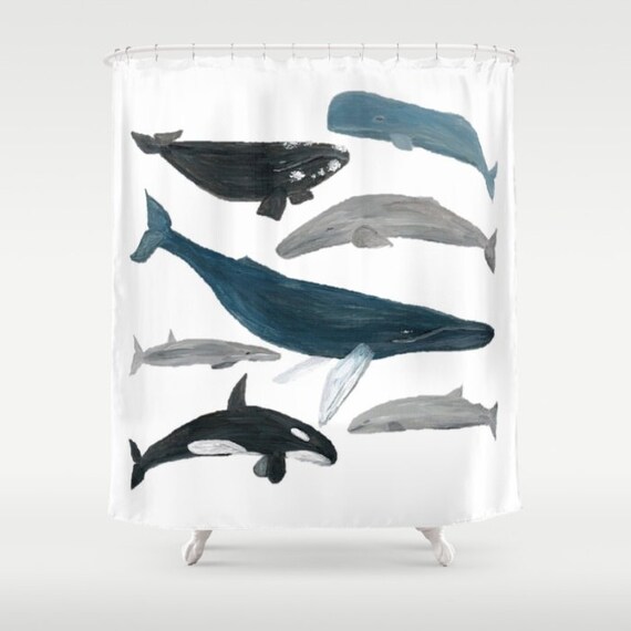 Whale Shower Curtain Nautical Shower Nautical Curtain White Etsy