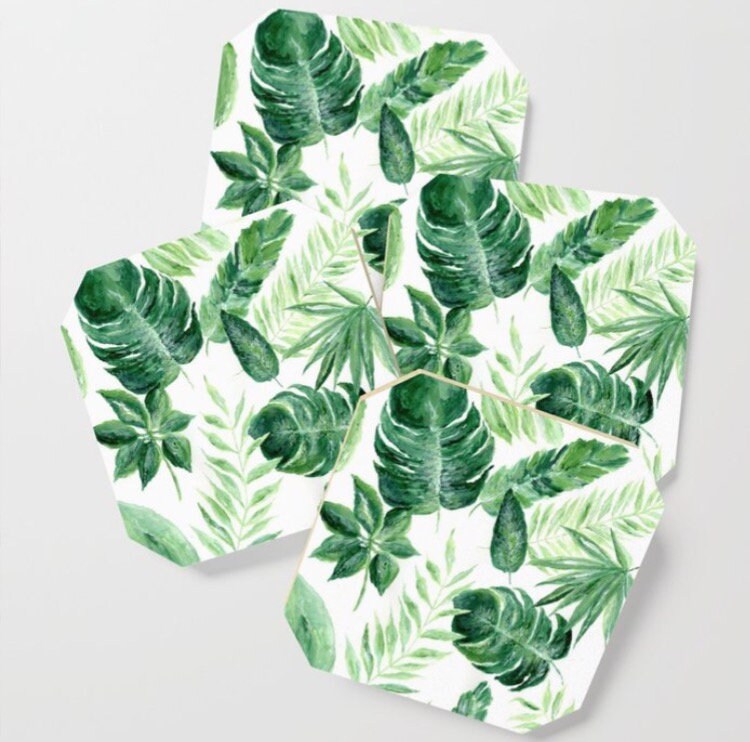 Palm Leaf Coasters Set of 4 Etsy
