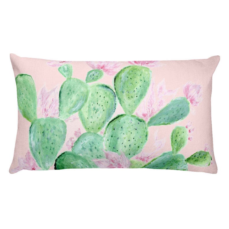 Pink Floral Cactus Rectangular Pillow floral throw pillow Etsy