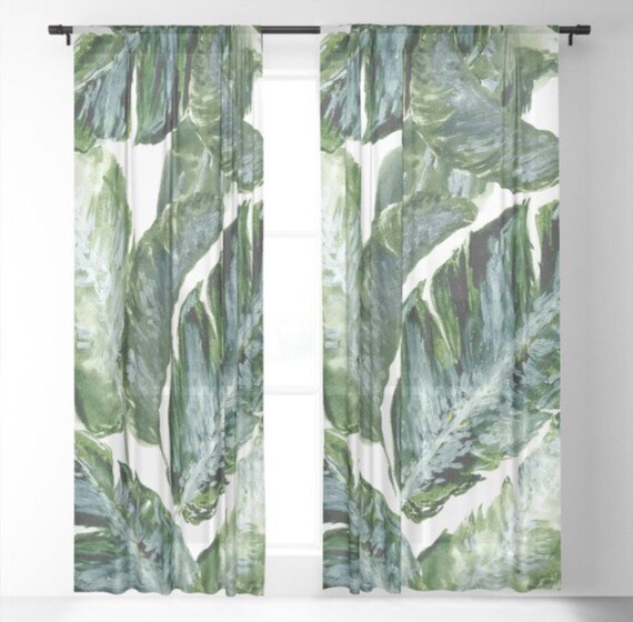 Banana Leaf Sheer Curtains Banana Leaf Curtain Window Etsy