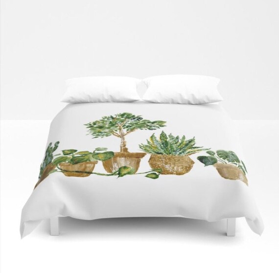 Plant Duvet Cover Green White Duvet White Duvet Cover Etsy