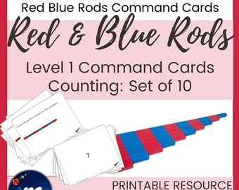 Montessori Aste Rosse Blu Carte Comando Conteggio Quantità Set 1