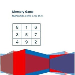 May include: A Montessori math game called "Memory Game" with a 3x3 grid of numbers. The numbers 8, 1, 6, 3, 5, 7, 4, 9, and 2 are arranged in the grid.