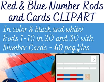 Aste blu rosse con carte numeriche ClipArt Uso commerciale Montessori