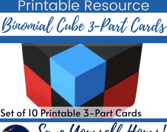 Binomial Cube Printable 3-Part Cards Montessori Task Cards