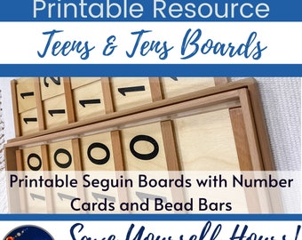 Planches Seguin imprimables Montessori Teens and Tens, avec cartes numériques et barres de perles