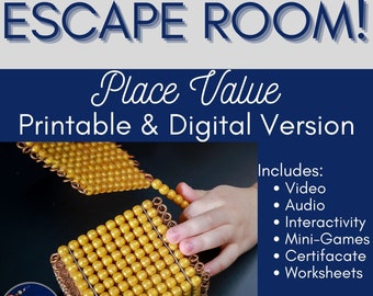 Montessori Math Escape Room Place Value Digital Printable Electronic MINIGAMES